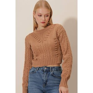 HAKKE Chickpea Pattern Sleeve Knit Crop Knitwear BLOUSE