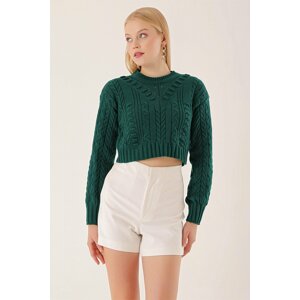 HAKKE Chickpea Pattern Sleeves Knit Crop Sweater BLOUSE