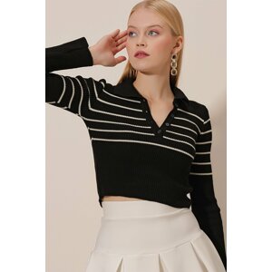 HAKKE Polo Neck Top Striped Knitwear Blouse