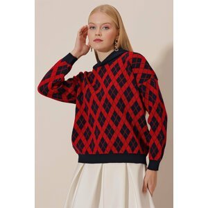 HAKKE Diamond Pattern Hooded Knitwear Sweatshirt