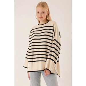 HAKKE Striped Bagel Collar Back Long Oversized SWEATER