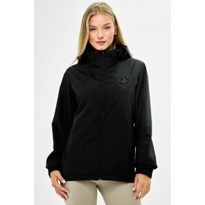 River Club Women's Black Lined Water Resistant Hooded Raincoat with Pockets - Windbreaker Jacket