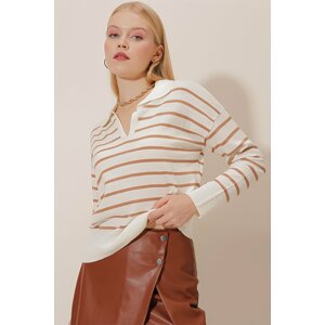 HAKKE Knitwear Shirt Collar Striped Sweater