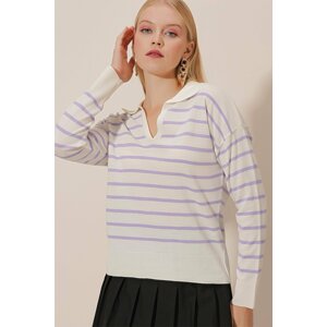 HAKKE Knitwear Shirt Collar Striped Sweater