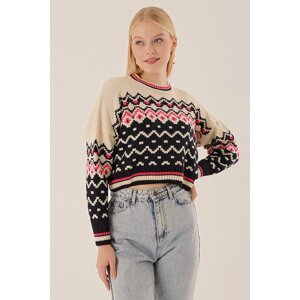 HAKKE Women's Ethnic Print Crop Knitwear Sweater