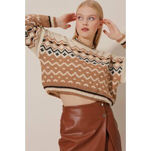 HAKKE Women's Ethnic Print Crop Knitwear Sweater