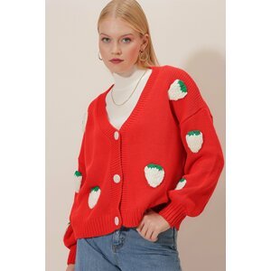 HAKKE Women's Strawberry Pattern Knitwear Cardigan