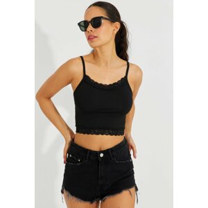 Cool & Sexy Women's Black Lace Detailed Crop Blouse CG290