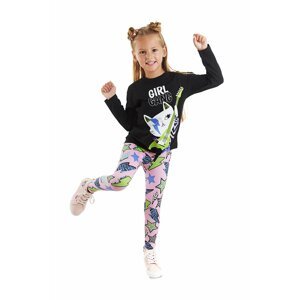 Mushi Girl Gang Girl's Black T-shirt with Pink Leggings Set.