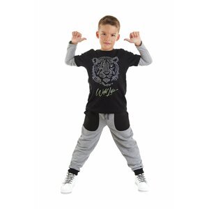 Mushi Wild Life Tiger Boys Black T-shirt, Gray Pants Suit