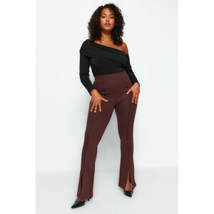 Trendyol Curve Brown Knitted Leggings with Rib Stitching Detail and Slit