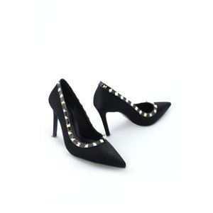 Marjin Women's Stiletto Pointed Toe Trock Detail Heeled Shoes Lesvel Black