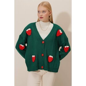 HAKKE Women's Strawberry Pattern Knitwear Cardigan