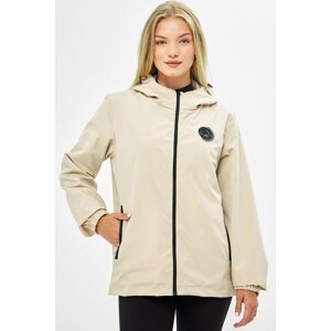 River Club Women's Beige Inner Lined Waterproof Hooded Raincoat with Pocket - Windbreaker Jacket