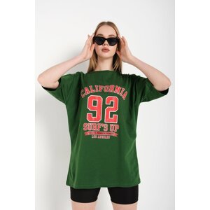 K&H TWENTY-ONE Women's Green 92 Oversized Printed T-Shirt