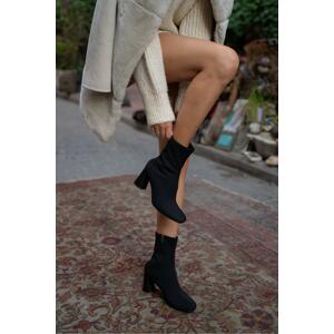 Madamra Black Diving Women's High-Heeled Ankle Boots.