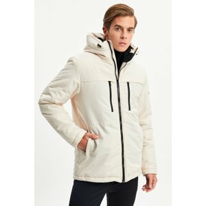 River Club Men's Beige Lined Water And Windproof Hooded Winter Sports Jacket & Coat & Parka.