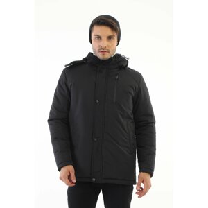 River Club Men's Black Fleece Lined Jackets & Coats & Parka, Waterproof with Detachable Hood.