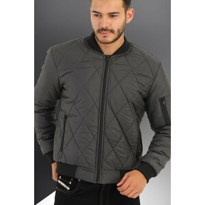 River Club Men's Anthracite Water And Windproof Quilted Patterned Sports Jacket