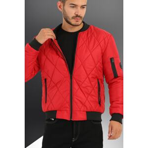 River Club Men's Red Waterproof And Windproof Quilted Patterned Sports Jacket.