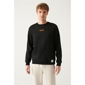 Avva Black Crew Neck Printed Standard Fit Regular Fit Unisex Sweatshirt