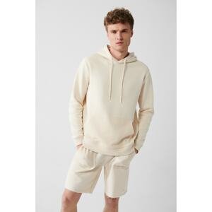 Avva Cream Hooded Collar Cotton Comfort Fit Sweatshirt.