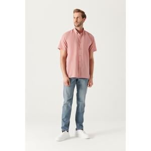 Avva Men's Pale Pink Button Collar 100% Cotton Thin Short Sleeve Standard Fit Normal Cut Shirt