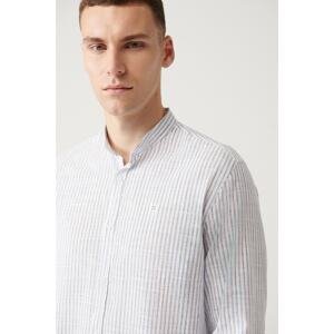 Avva Men's White Striped Large Collar Shirt