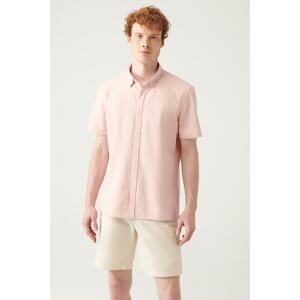 Avva Men's Pink Geometric Textured Short Sleeve Shirt