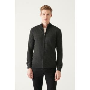 Avva Men's Anthracite Wool Blended Half Zipper High Neck Standard Fit Regular Cut Cardigan