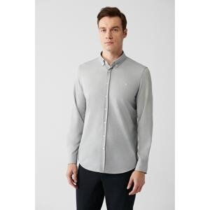 Avva Men's Gray Easy-to-Iron Buttoned Collar Textured Knitted Slim Fit Slim Fit Shirt