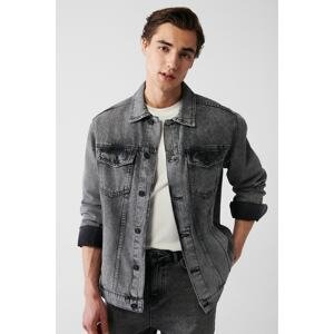 Avva Men's Black Washed 100% Cotton Comfortable Fit Denim Coat