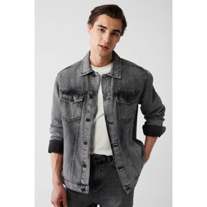 Avva Men's Black Washed 100% Cotton Comfort Fit Denim Coat