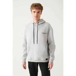 Avva Gray Oversize Hooded Collar Printed Unisex Sweatshirt