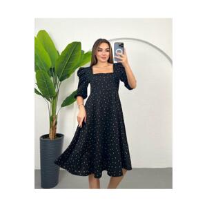 K&H TWENTY-ONE Black Dotted Pattern Balloon Sleeve Dress