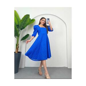 K&H TWENTY-ONE Blue Dotted Pattern Balloon Sleeve Dress