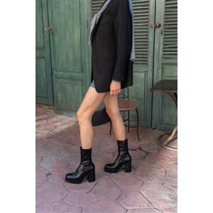 Madamra Women's Black Platform Heel Ankle Boots