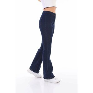 BİKELİFE Women's Navy Blue High Waist Lycra Spanish Leg Jeans.