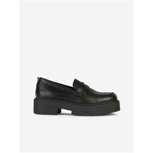 Black Women's Leather Moccasins on the Geox Spherica Platform - Women