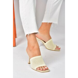 Fox Shoes Beige Knitwear Fabric Heeled Women's Slippers