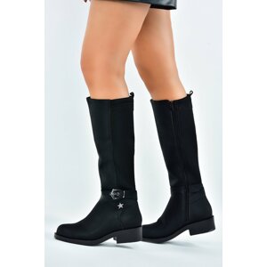 Fox Shoes Black Back Diving Stretch Fabric Short Heeled Women's Daily Boots