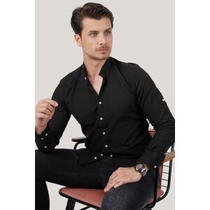 Etikmen Classic Collar Dark Black Slimfit Linen Shirt with Gift Box.