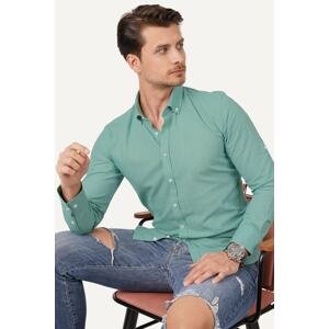 Etikmen Mint Green Collar With Buttons, Linen Slimfit Shirt with Gift Box