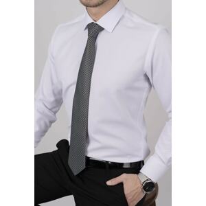 Etikmen Shirt Tie Set In Gift Box Black Gray Patterned Tie &; White Dobby Slimfit Shirt