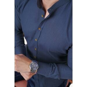 Etikmen Big Collar Indigo Blue Slimfit Linen Shirt with Gift Box.