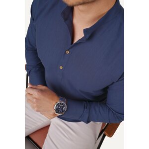 Etikmen Indigo Big Collar Three Buttons Slimfit Shirt with a Linen Box.