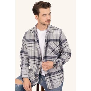 Etikmen Gray Navy Striped Oversized (Wide Fit) Thick Lumberjack Shirt with Gift Box.