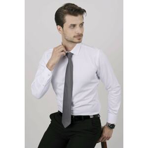 Etikmen Shirt and Tie Set (Black Gray Patterned Tie &; White Satin Slimfit Shirt in a Gift Box)