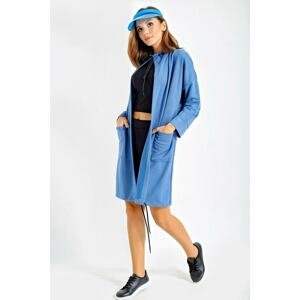 By Saygı Women's Blue Bird Patterned Seasonal Coat