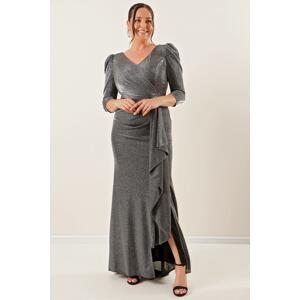 By Saygı Three Quarter-Centural Voluminous Sleeves Lined Long Evening Dress, Plus Size.